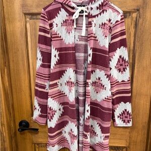 Rue21 Maroon and Cream Hooded Cardigan